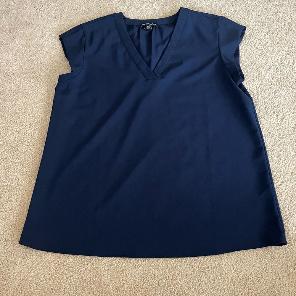 Hilary Radley Deep Blue V-Neck Blouse